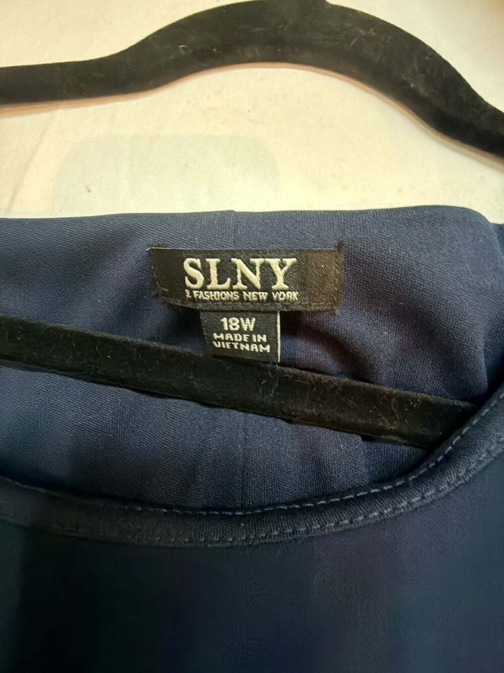 SLNY Fashions Navy Blue Asymmetrical Capelet Sheath Dress with Silver Foil Trim - Picture 2 of 5
